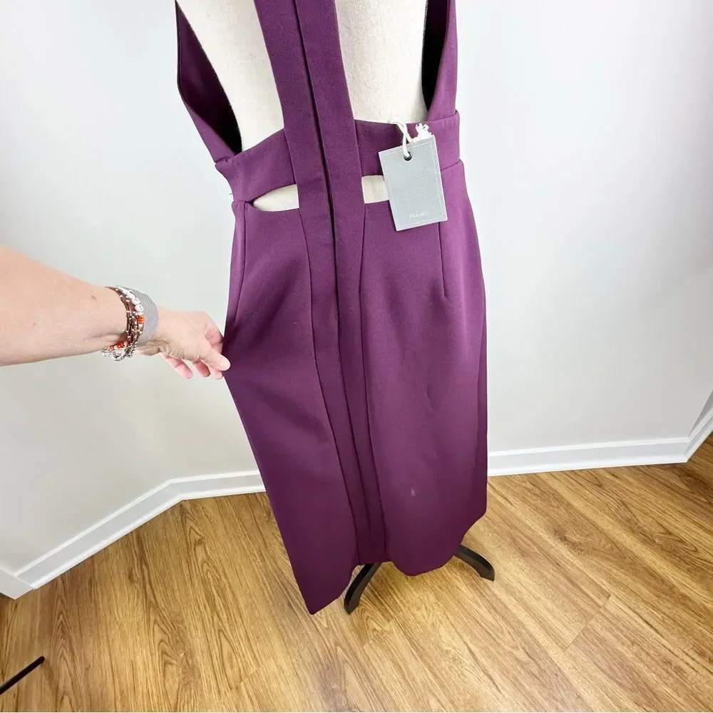 FRAMED Burgundy Deep-V Neck Evening Dress Cut-out Back  Front Wrap Slit New Sz L - Picture 5 of 13
